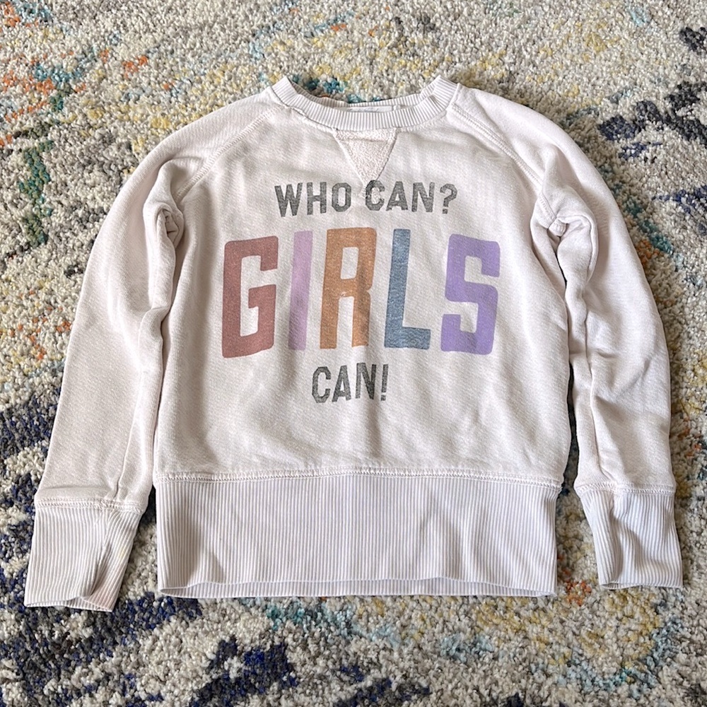 Kids Girls Junk Food Raglan Crew Neck Sweatshirt WHO CAN? GIRLS CAN!